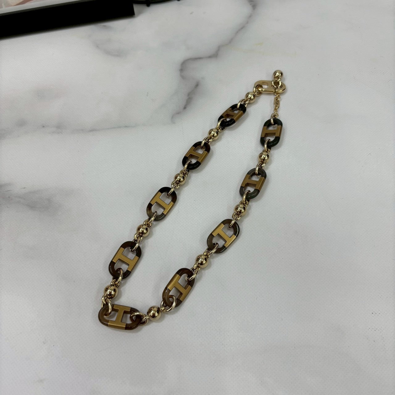 鑑定済み【 美品 】エルメス 《 シュルメール 》 ブラック ブラウン グレー ゴールド金具 アクセサリー ネックレス