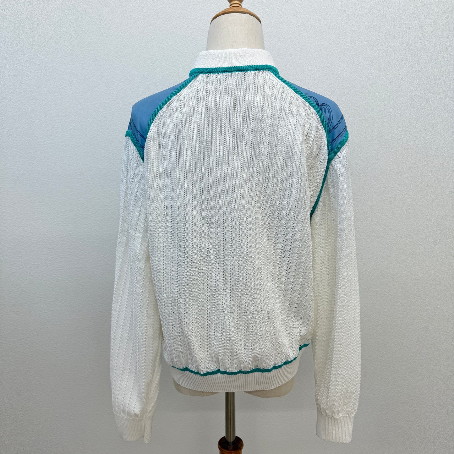 【 鑑定済み 】 エルメス ツイルレーヌ ジップアップジャケット 36 ( Sサイズ程度 ) ホワイト 水色 グリーン シルク 綿 ニット リブ袖 アウター
