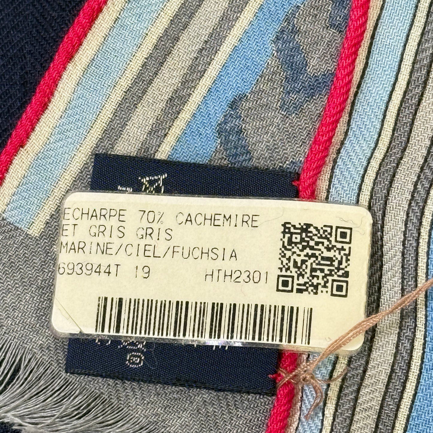 鑑定済み【 新品未使用 】エルメス レクタングル 《 エ グリ グリ 》 ネイビー ブルー ピンク カシシル ストール チャーム柄