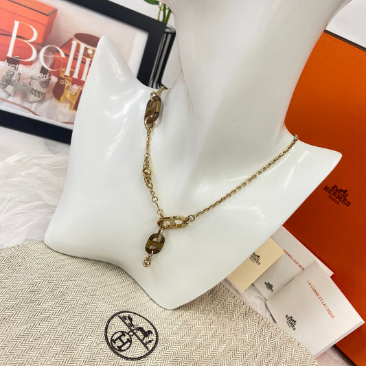 鑑定済み【美品】 エルメス 《 シュルメール 》 ゴールド ブラウン バッファローホーン ネックレス