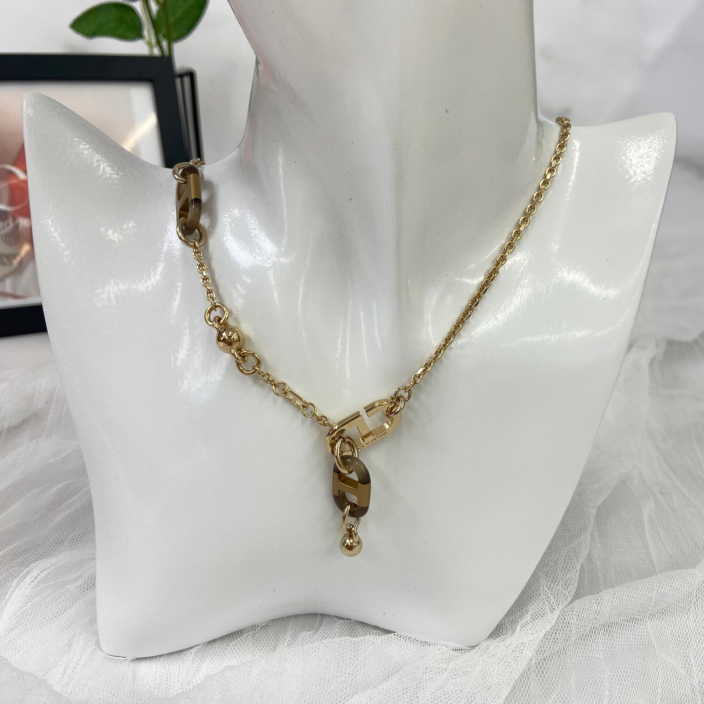 鑑定済み【美品】 エルメス 《 シュルメール 》 ゴールド ブラウン バッファローホーン ネックレス