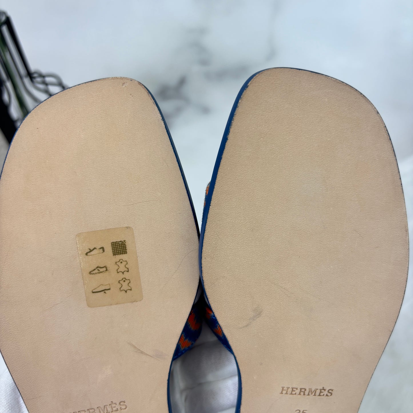 鑑定済み【 新品 】エルメス 《 オラン 》 ブリッド・ドゥ・ガラ 35 22.5cm程度 ブルー オレンジ サンダル