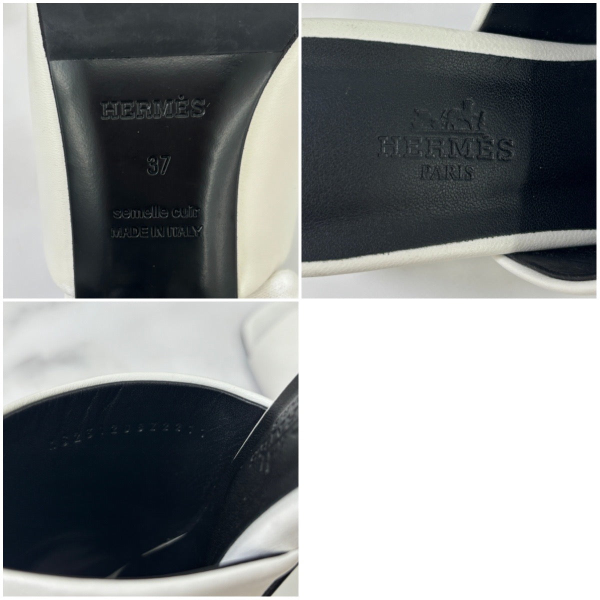 【 鑑定済み 】エルメス 《 グロッシー 》 60 37 24cm程度 ホワイト サンダル シェーヌダンクル モチーフ ヒール