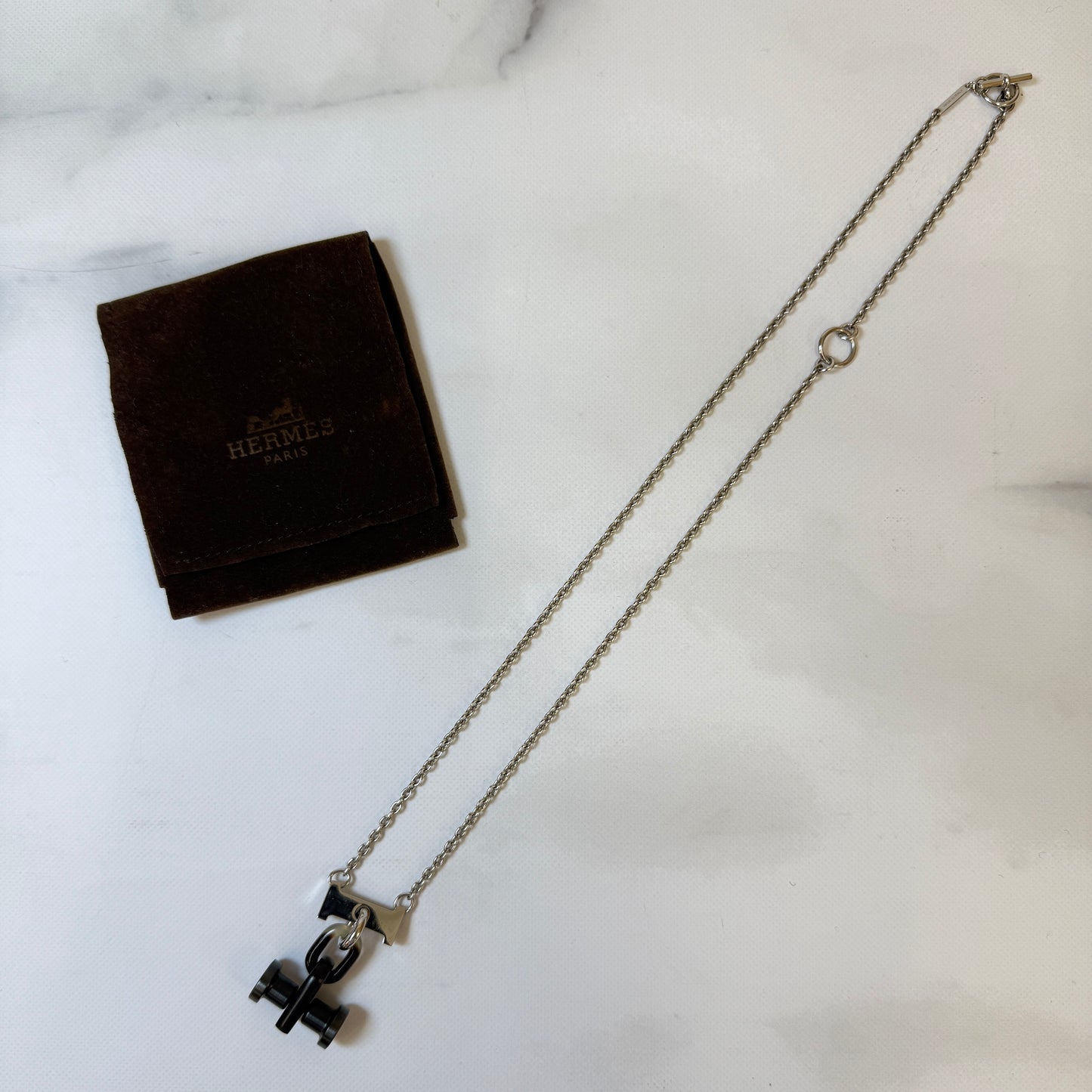 鑑定済み【 美品 】エルメス 《 モビール H 》 シルバー ブラック ブラウン系 バッファローホーン メタル ネックレス