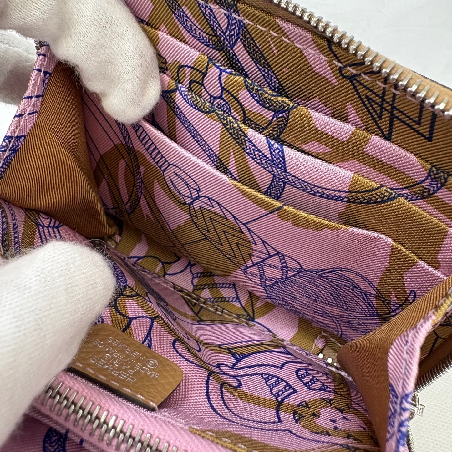 鑑定済み【 美品 】エルメス 《 シルクインコンパクト 》 エプソン チャイ ブラウン ピンク ブルー ブラウン シルバー金具 コインケース U刻印