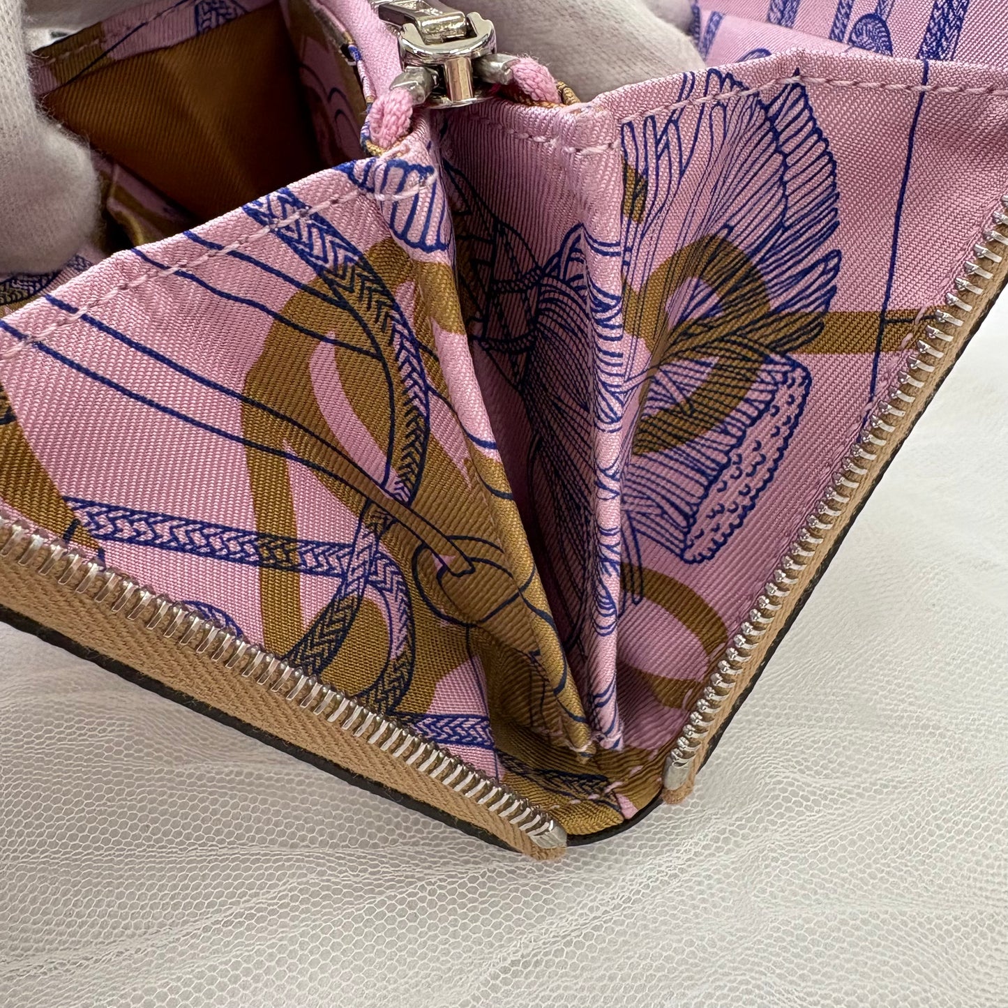 鑑定済み【 美品 】エルメス 《 シルクインコンパクト 》 エプソン チャイ ブラウン ピンク ブルー ブラウン シルバー金具 コインケース U刻印