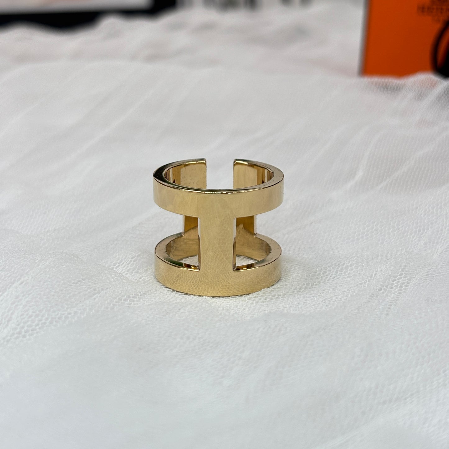 鑑定済み 【 美品 】 エルメス 《 H ペルル 》 ゴールド オレンジ スカーフリング