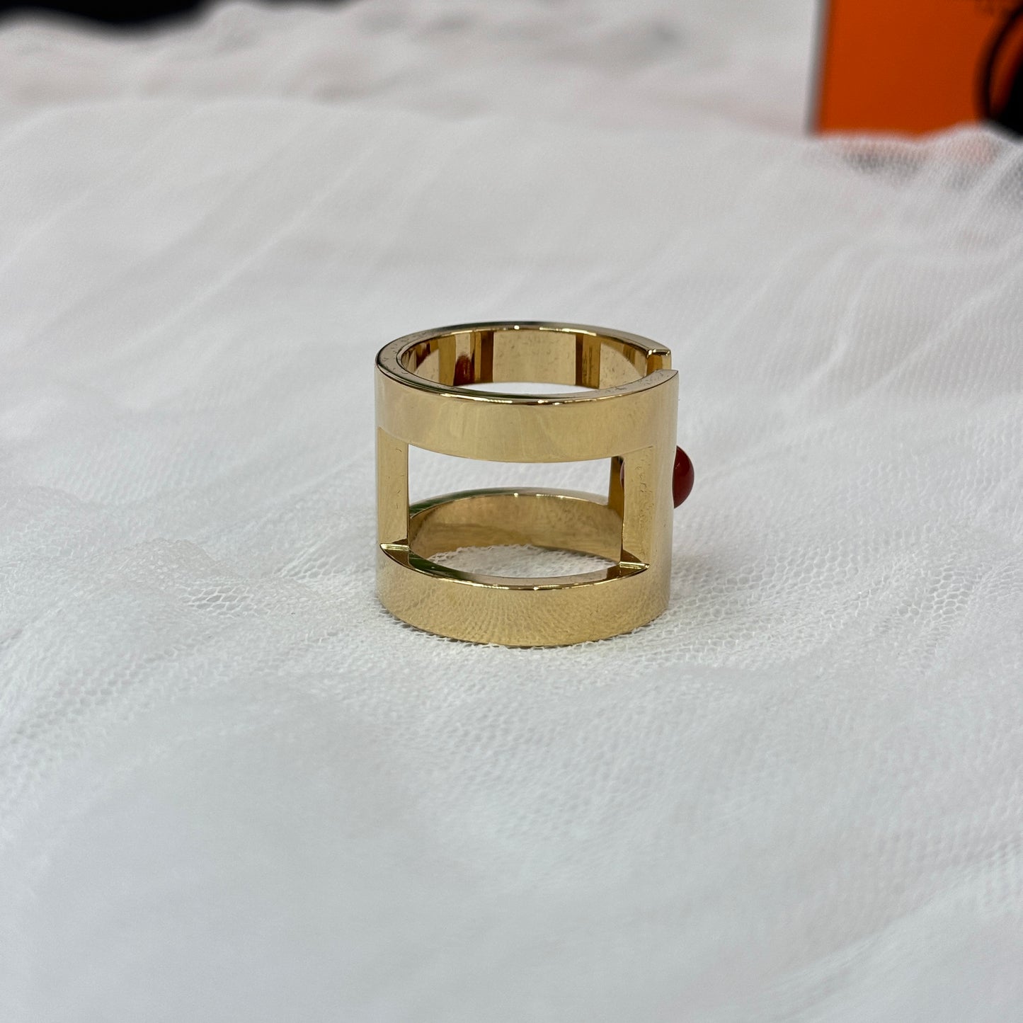 鑑定済み 【 美品 】 エルメス 《 H ペルル 》 ゴールド オレンジ スカーフリング
