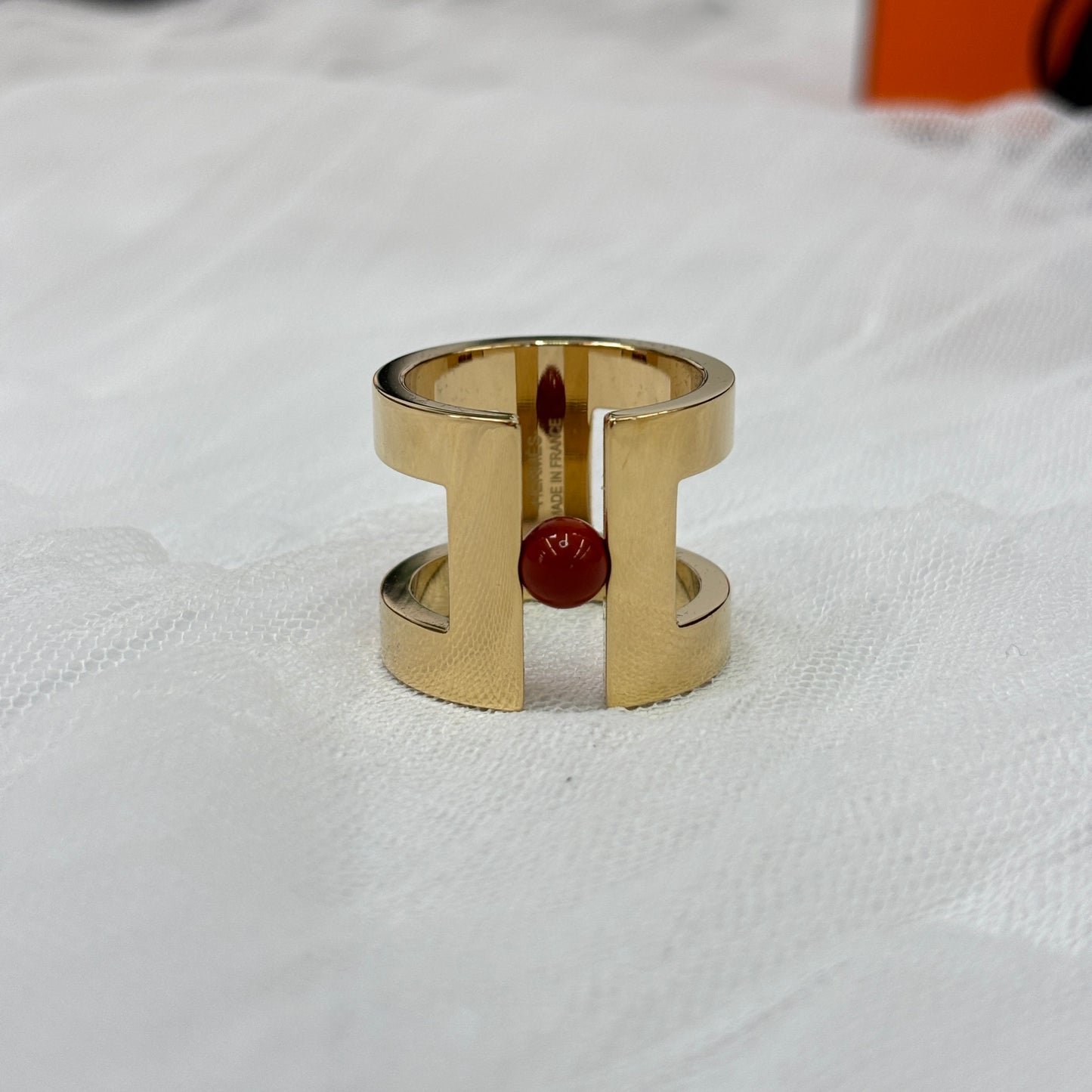 鑑定済み 【 美品 】 エルメス 《 H ペルル 》 ゴールド オレンジ スカーフリング
