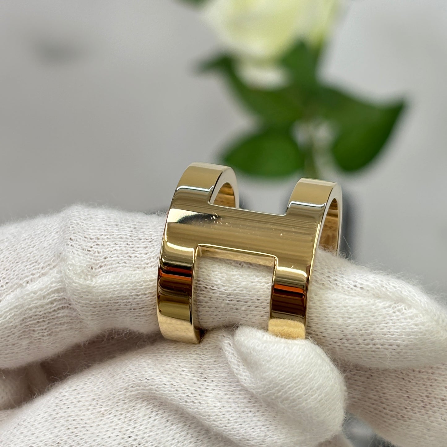 鑑定済み 【 美品 】 エルメス 《 H ペルル 》 ゴールド オレンジ スカーフリング
