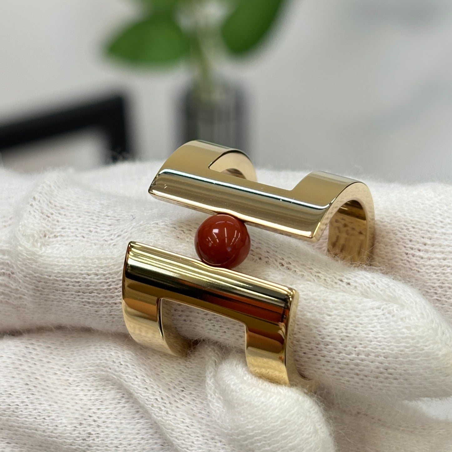 鑑定済み 【 美品 】 エルメス 《 H ペルル 》 ゴールド オレンジ スカーフリング