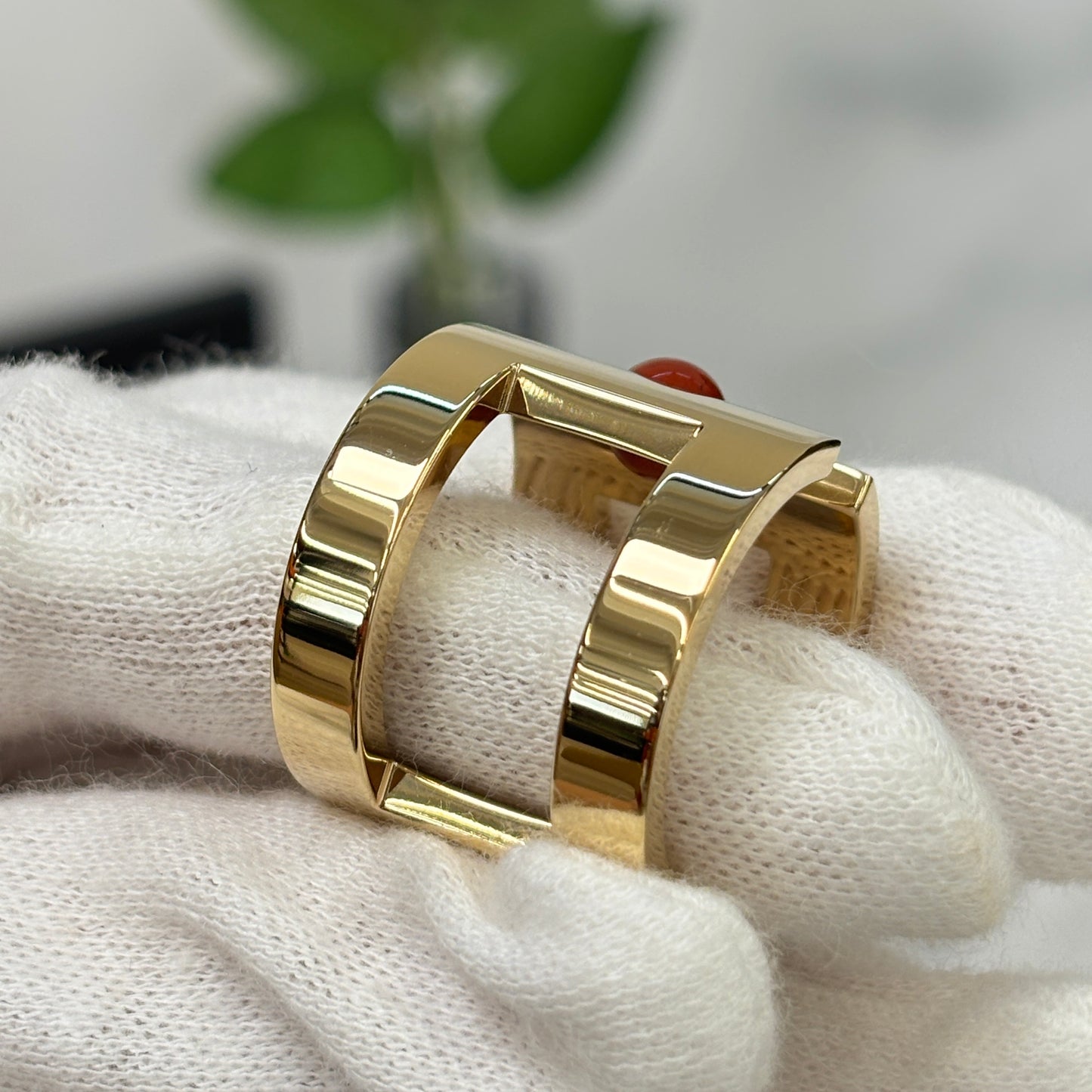 鑑定済み 【 美品 】 エルメス 《 H ペルル 》 ゴールド オレンジ スカーフリング