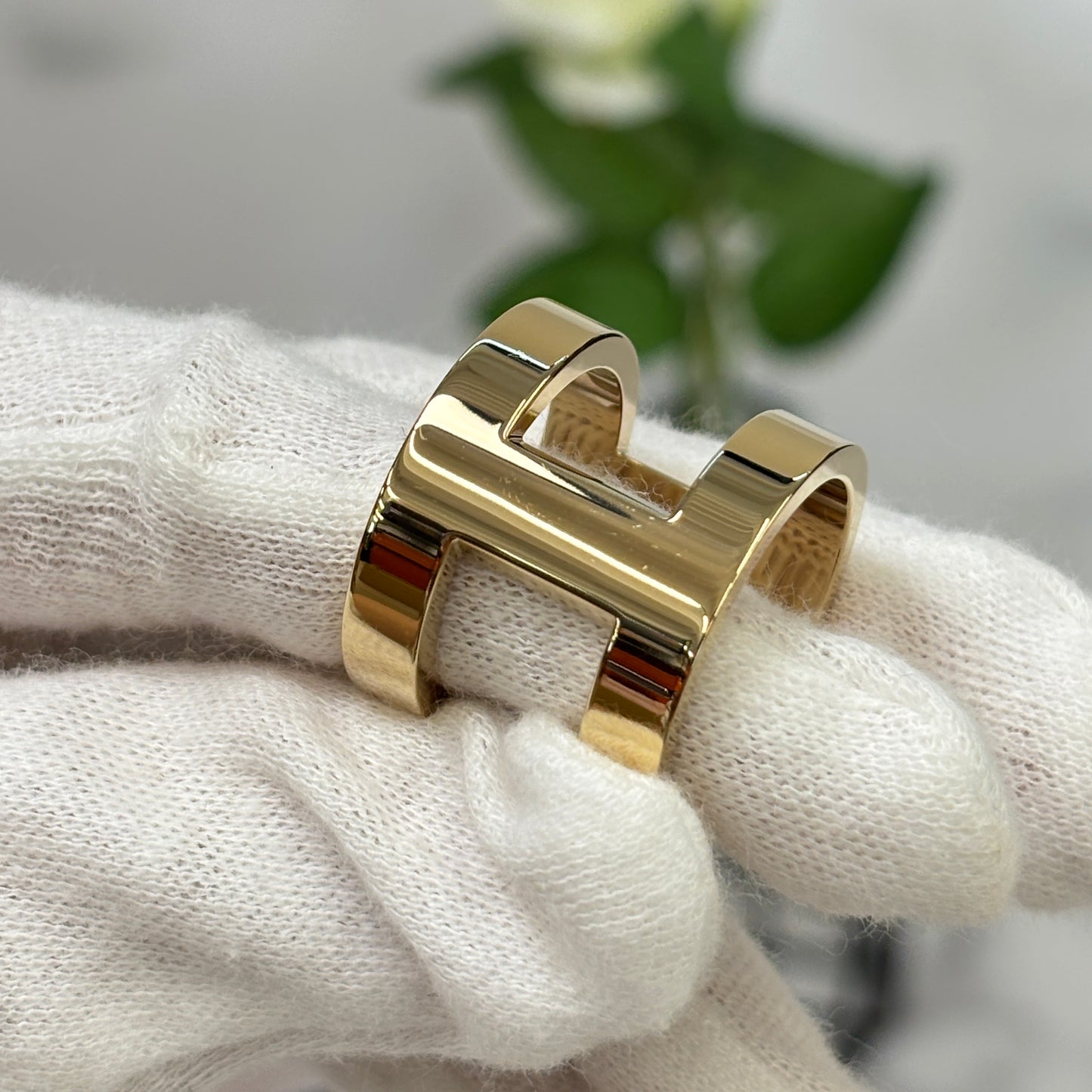 鑑定済み 【 美品 】 エルメス 《 H ペルル 》 ゴールド オレンジ スカーフリング