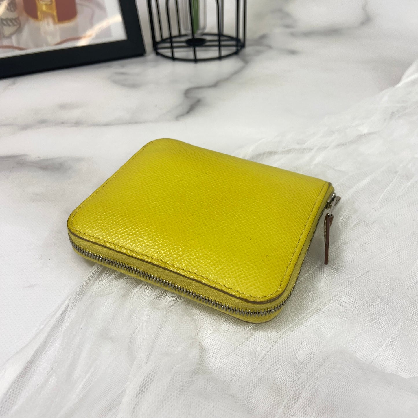 鑑定済み 【美品】 エルメス 《 アザップ シルクインコンパクト 》 ライム ブラウン シルバー金具 エプソン 財布 コインケース