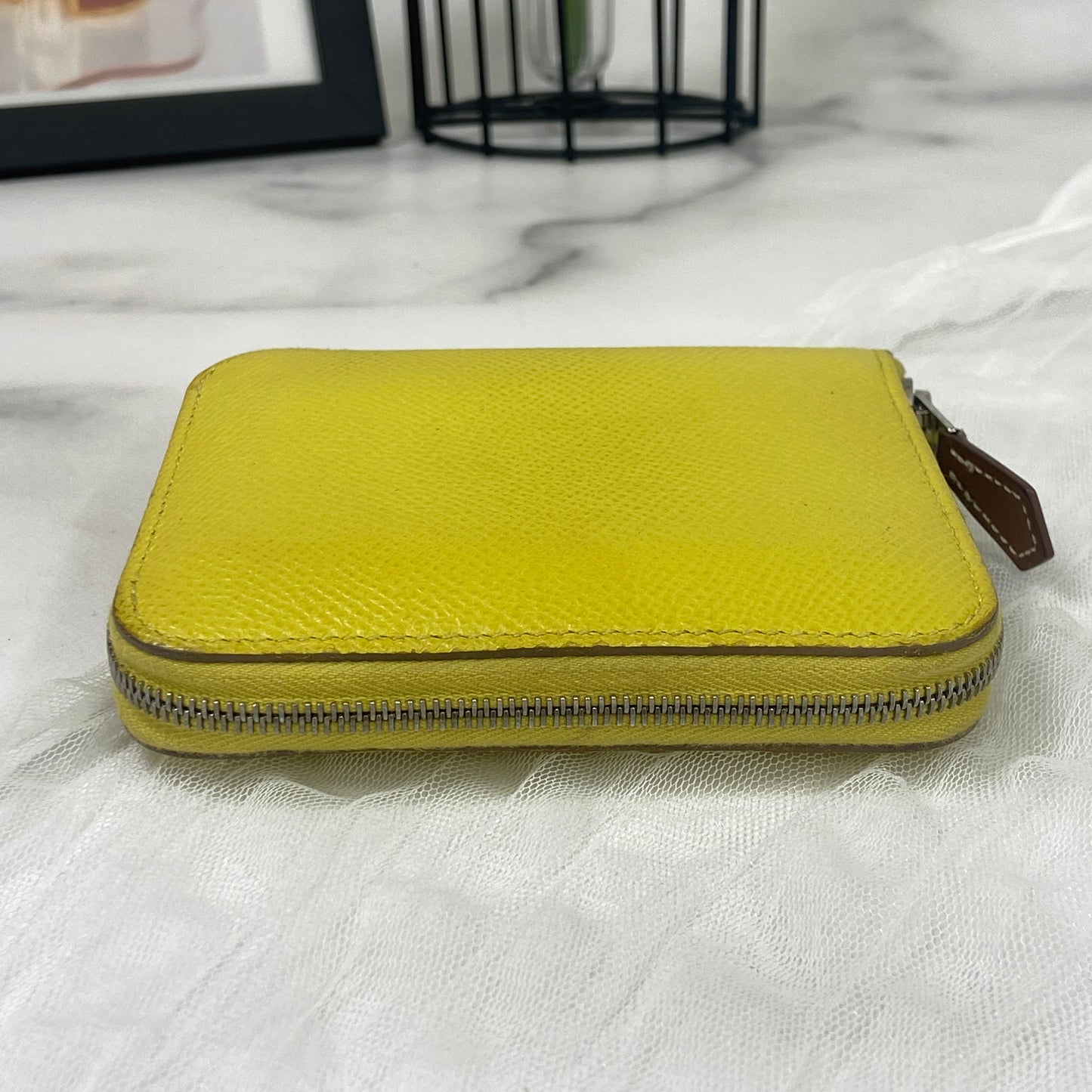 鑑定済み 【美品】 エルメス 《 アザップ シルクインコンパクト 》 ライム ブラウン シルバー金具 エプソン 財布 コインケース