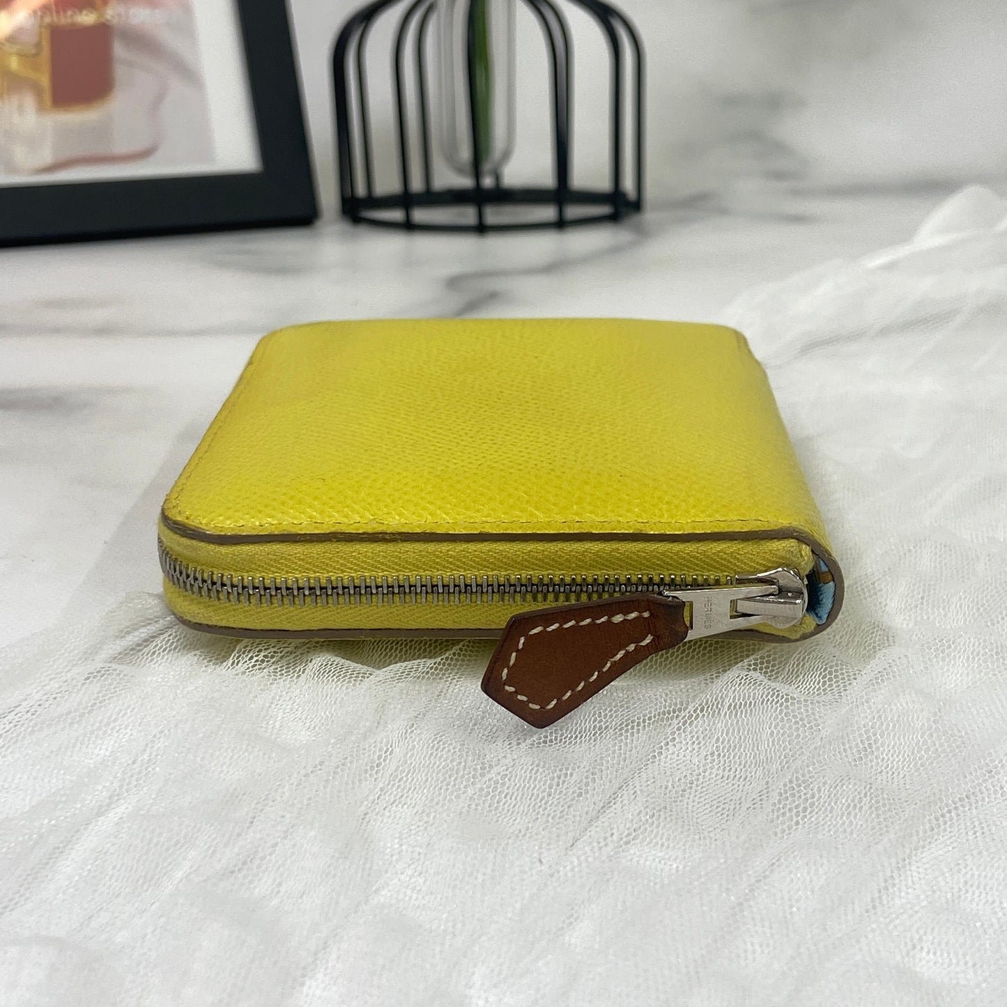 鑑定済み 【美品】 エルメス 《 アザップ シルクインコンパクト 》 ライム ブラウン シルバー金具 エプソン 財布 コインケース
