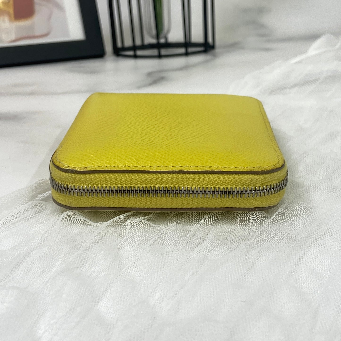 鑑定済み 【美品】 エルメス 《 アザップ シルクインコンパクト 》 ライム ブラウン シルバー金具 エプソン 財布 コインケース