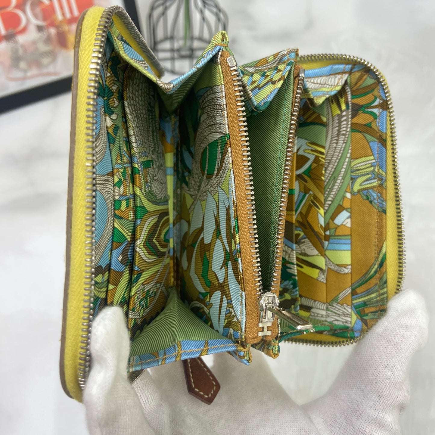 鑑定済み 【美品】 エルメス 《 アザップ シルクインコンパクト 》 ライム ブラウン シルバー金具 エプソン 財布 コインケース