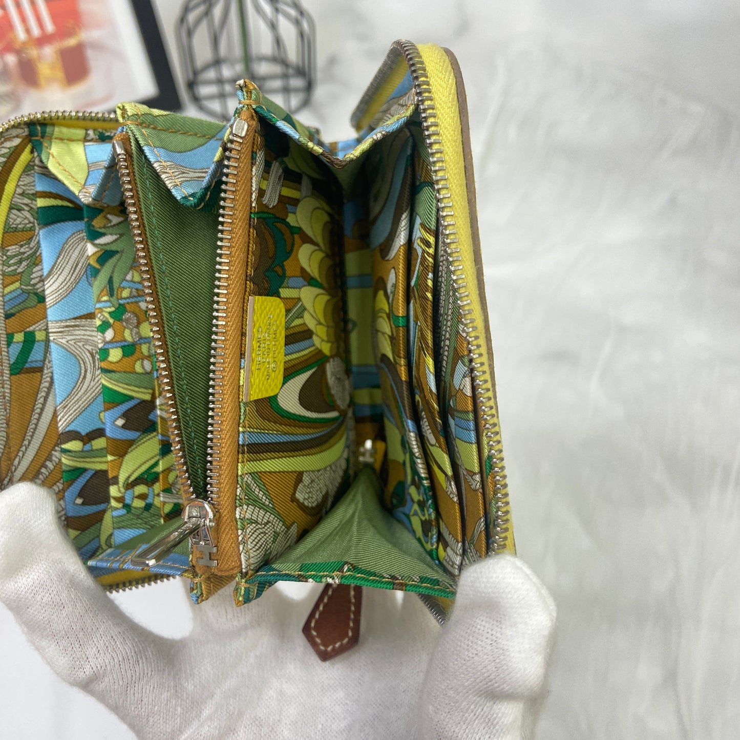 鑑定済み 【美品】 エルメス 《 アザップ シルクインコンパクト 》 ライム ブラウン シルバー金具 エプソン 財布 コインケース