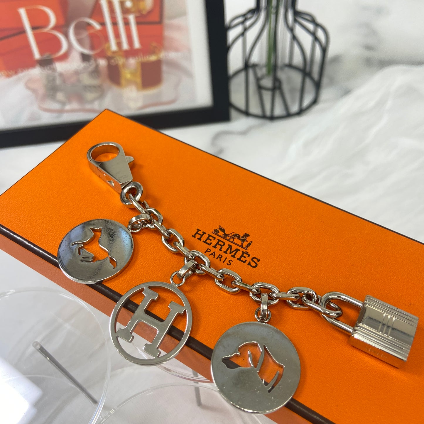鑑定済み【 美品 】 エルメス 《 アミュレット 》 シルバー チャーム カデナ Hロゴ 犬 馬