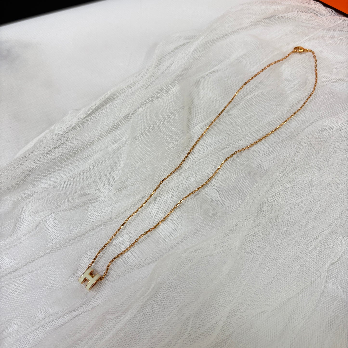 鑑定済み 【 美品 】エルメス 《 ミニ ポップH 》 ローズゴールド ホワイト ネックレス