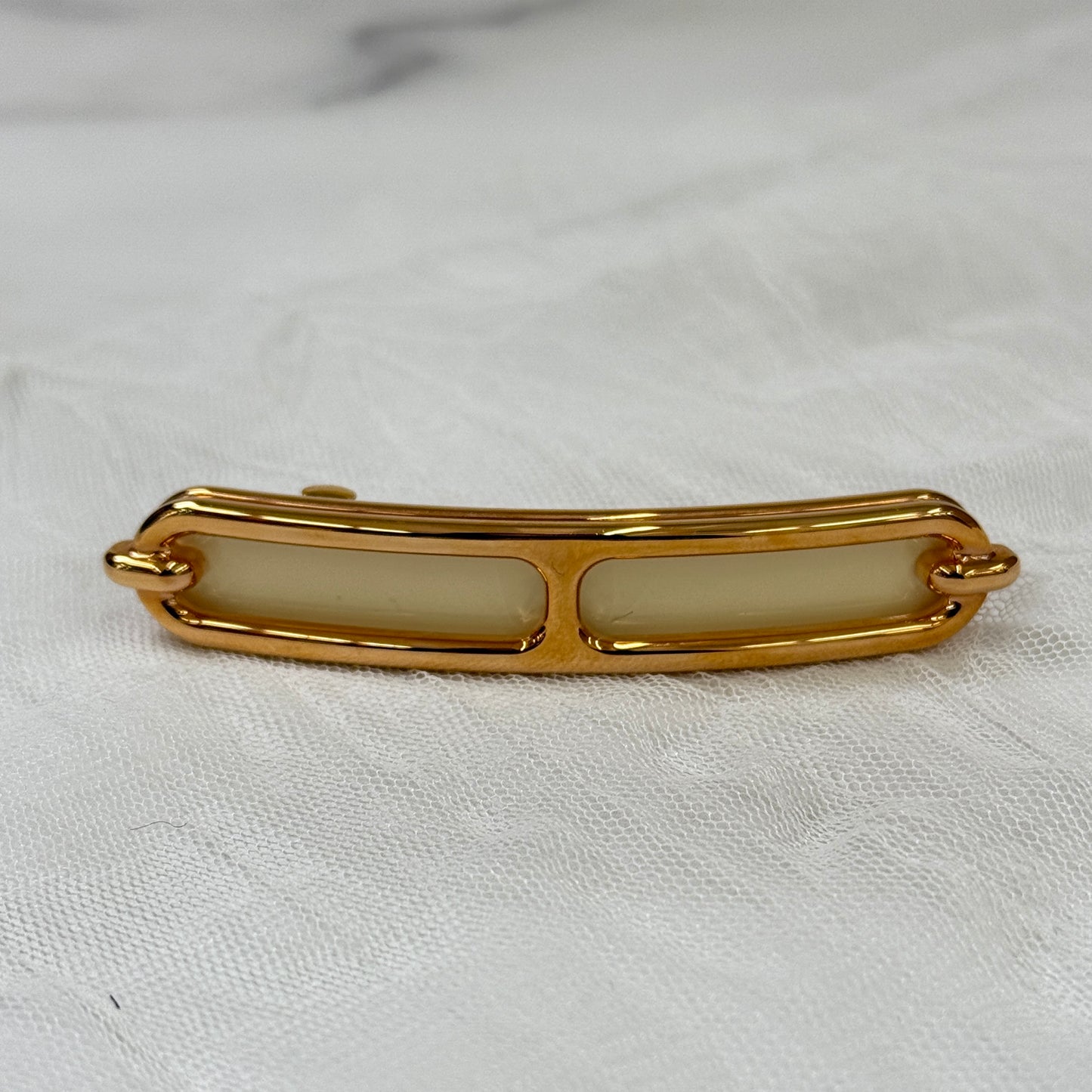 鑑定済み【 美品 】エルメス 《 ルリ 》 PM ナタ ピンクゴールド ラッカーメタル バレッタ プレーテッド シェーヌダンクル