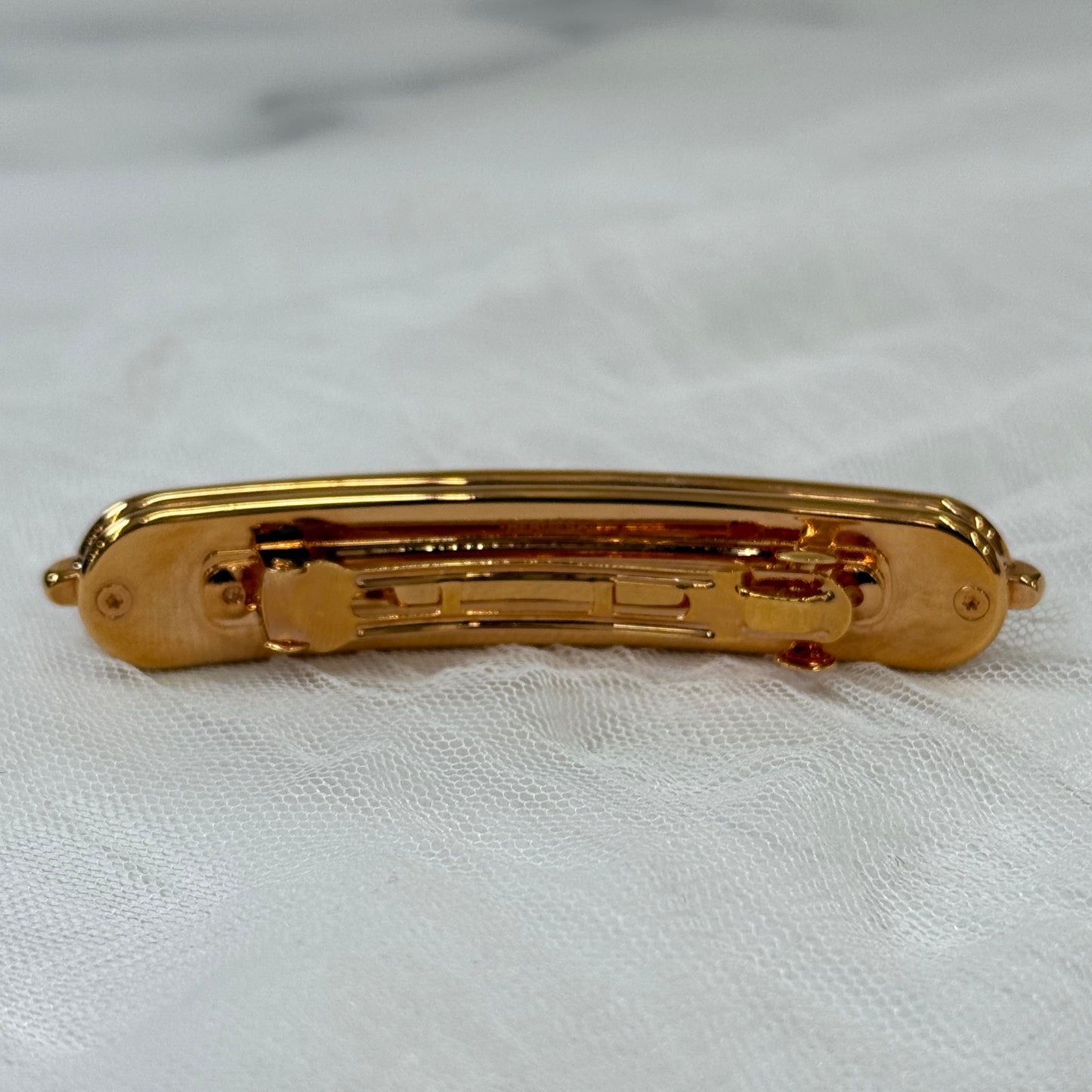 鑑定済み【 美品 】エルメス 《 ルリ 》 PM ナタ ピンクゴールド ラッカーメタル バレッタ プレーテッド シェーヌダンクル