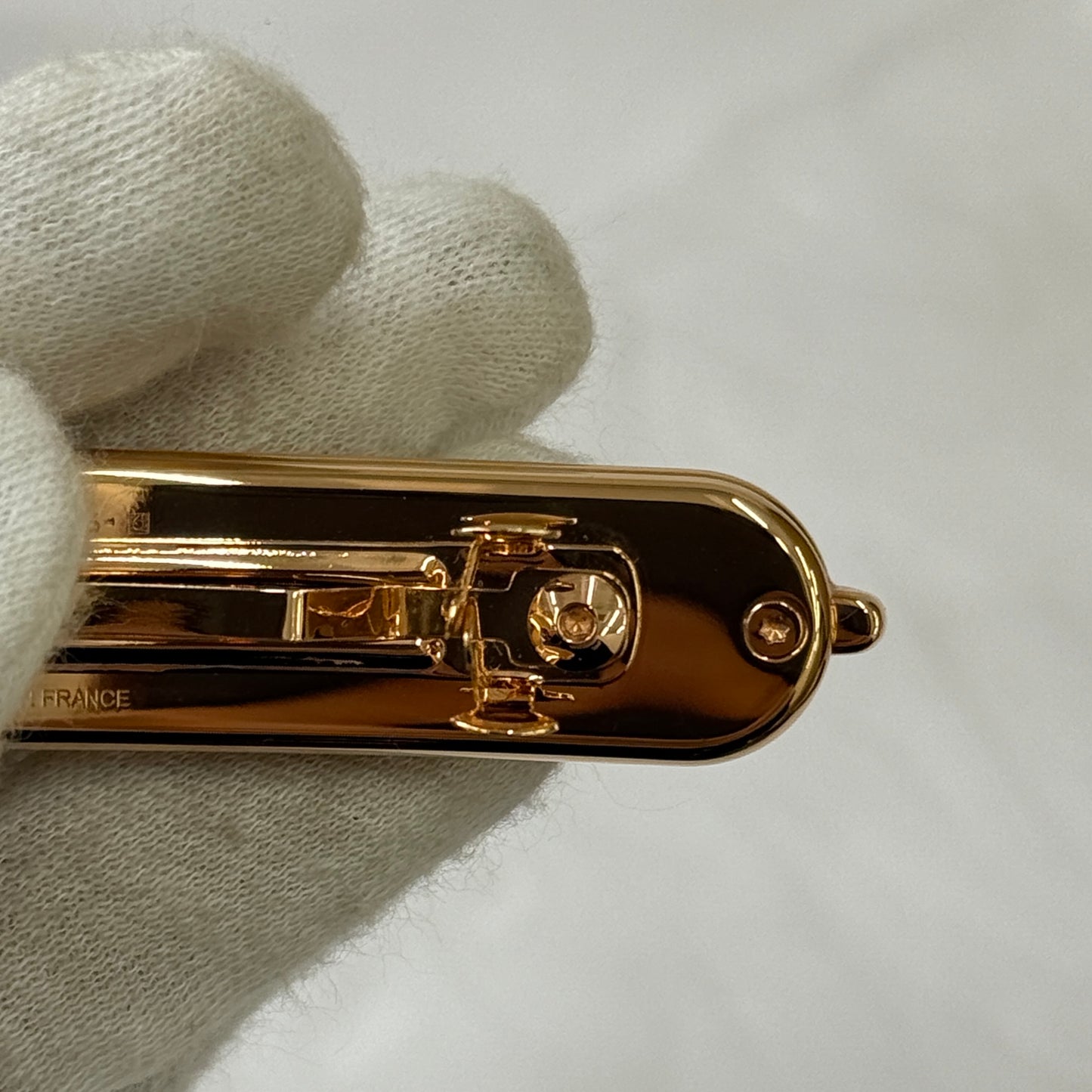 鑑定済み【 美品 】エルメス 《 ルリ 》 PM ナタ ピンクゴールド ラッカーメタル バレッタ プレーテッド シェーヌダンクル