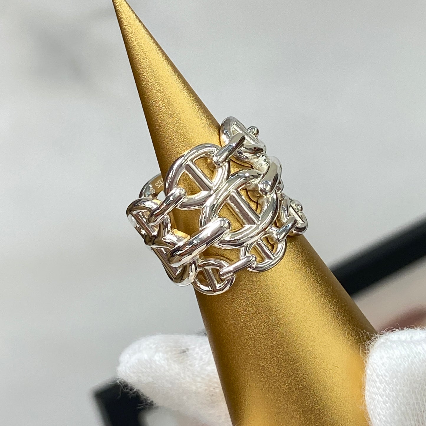鑑定済み【 美品 】エルメス 《 シェーヌ・ダンクル・アンシェネ 》GM #50 リング 指輪 シルバー 925