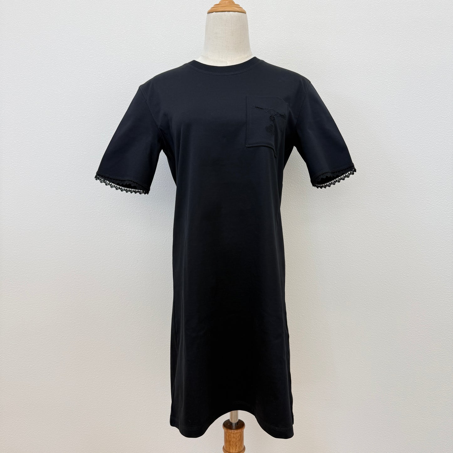 鑑定済み【 美品 】エルメス 《 Embroidered pocket flared dress 》 34 ( XSサイズ程度 ) ブラック コットン ワンピース ドレス レース 刺繍
