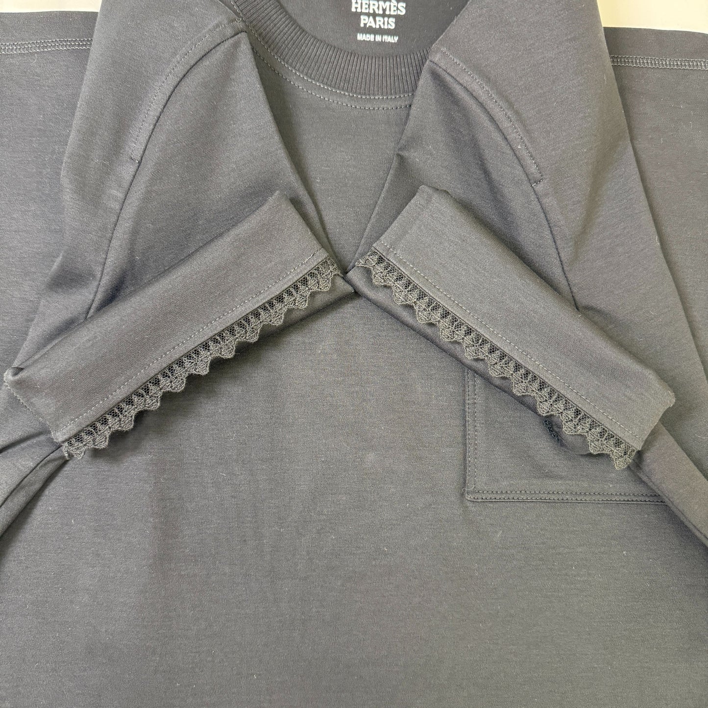 鑑定済み【 美品 】エルメス 《 Embroidered pocket flared dress 》 34 ( XSサイズ程度 ) ブラック コットン ワンピース ドレス レース 刺繍