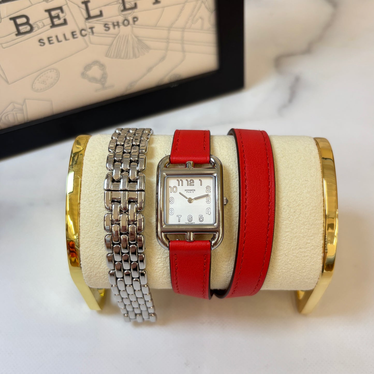 鑑定済み【 美品 】エルメス 《 ケープコッド 》 PM レッド シルバー ホワイト ステンレス CC1.210a 腕時計 替えベルト付