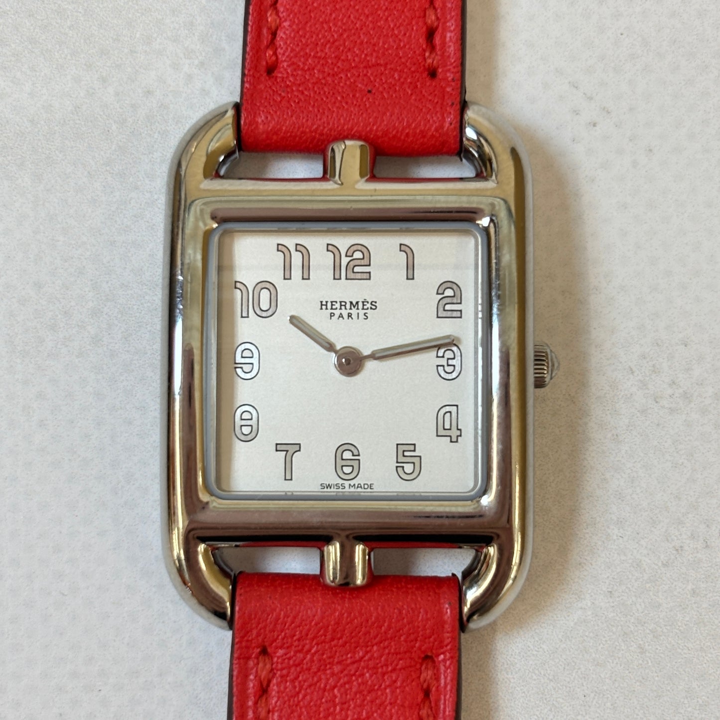 鑑定済み【 美品 】エルメス 《 ケープコッド 》 PM レッド シルバー ホワイト ステンレス CC1.210a 腕時計 替えベルト付