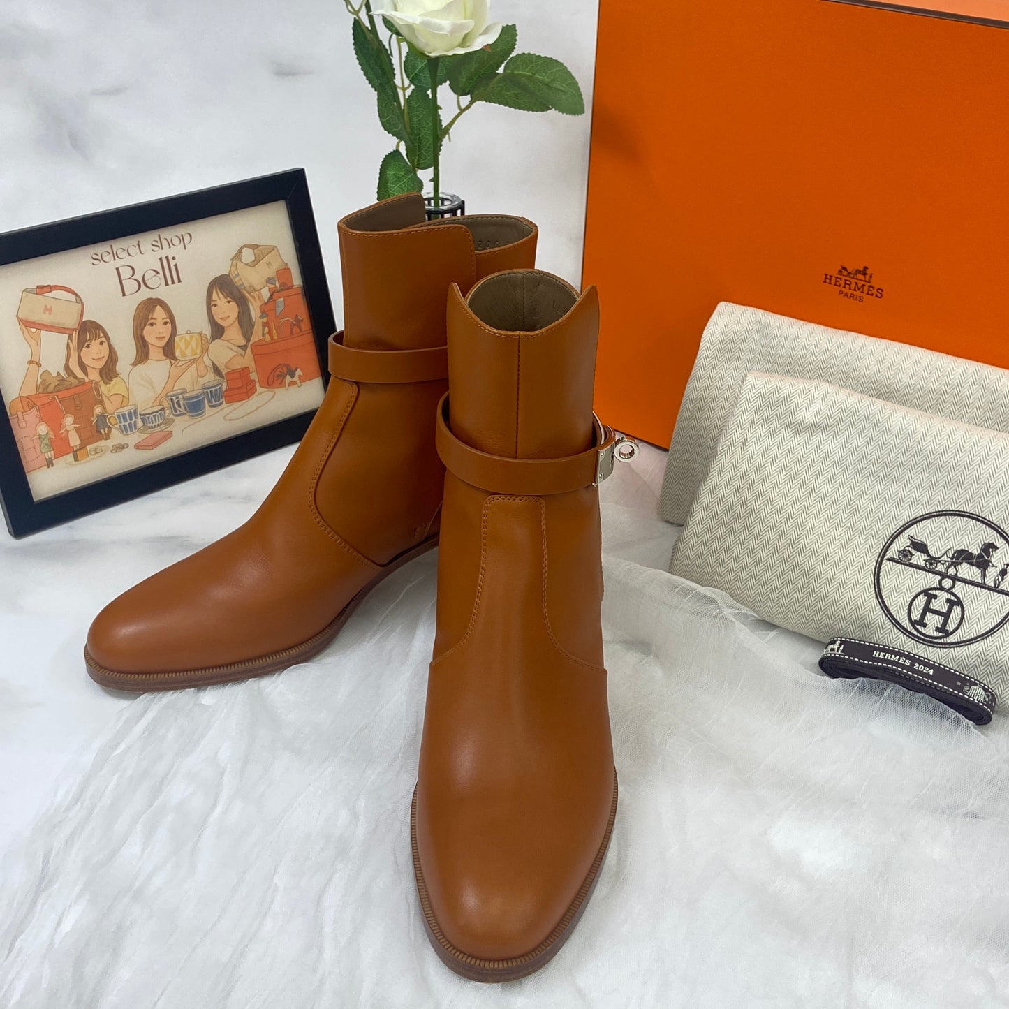 鑑定済み【 美品 】エルメス 《 フレンチー 》 38 24.5cm ブラウン シルバー金具 レザー ブーツ
