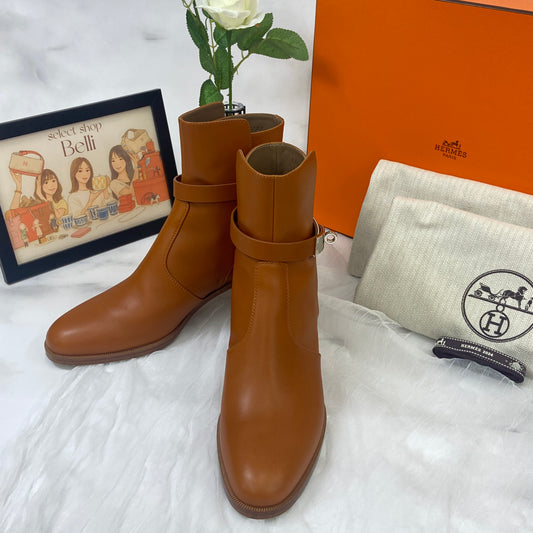 鑑定済み【 美品 】エルメス 《 フレンチー 》 38 24.5cm ブラウン シルバー金具 レザー ブーツ