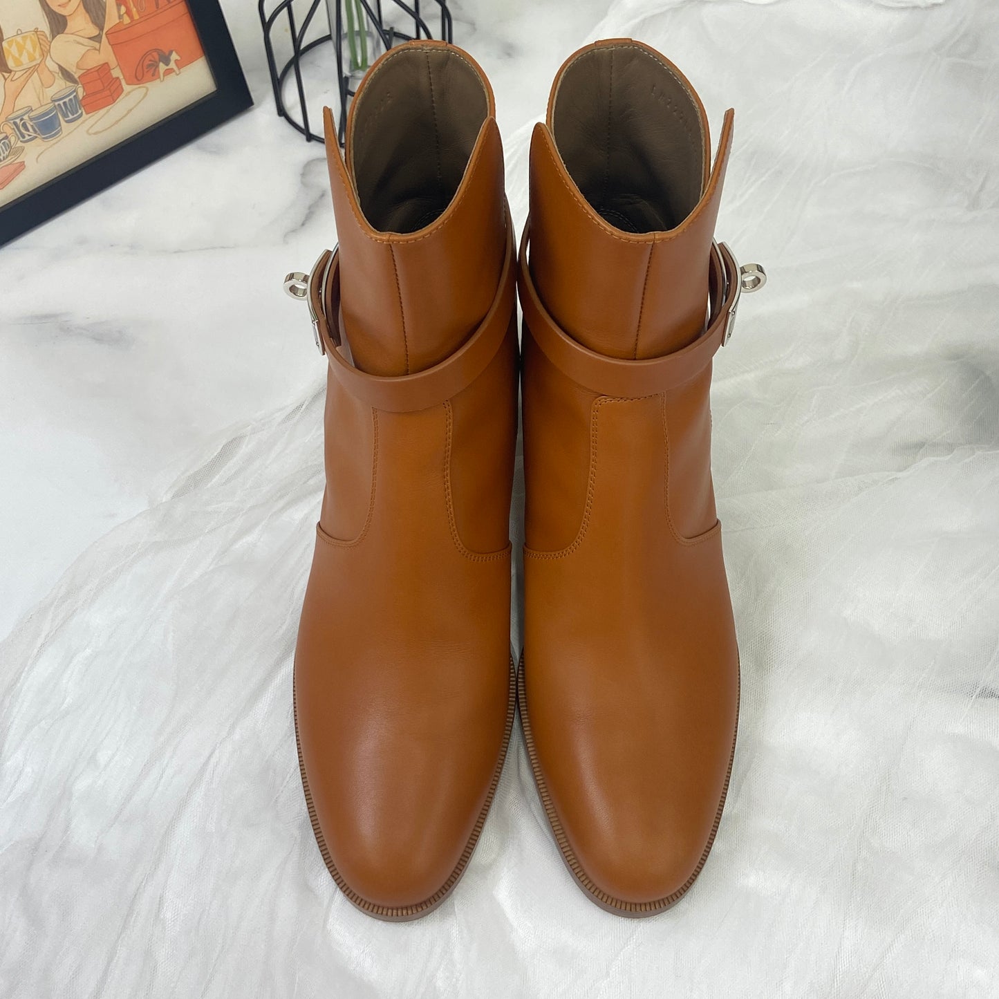 鑑定済み【 美品 】エルメス 《 フレンチー 》 38 24.5cm ブラウン シルバー金具 レザー ブーツ