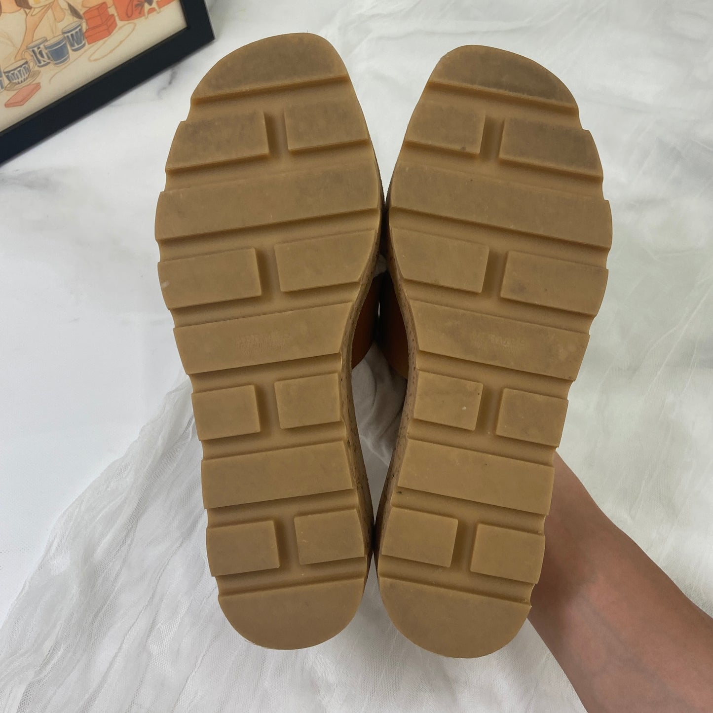 【 鑑定済み 】エルメス 《 エズ 》 36 23cm程度 ゴールド ブラウン ベージュ 厚底 サンダル コルク