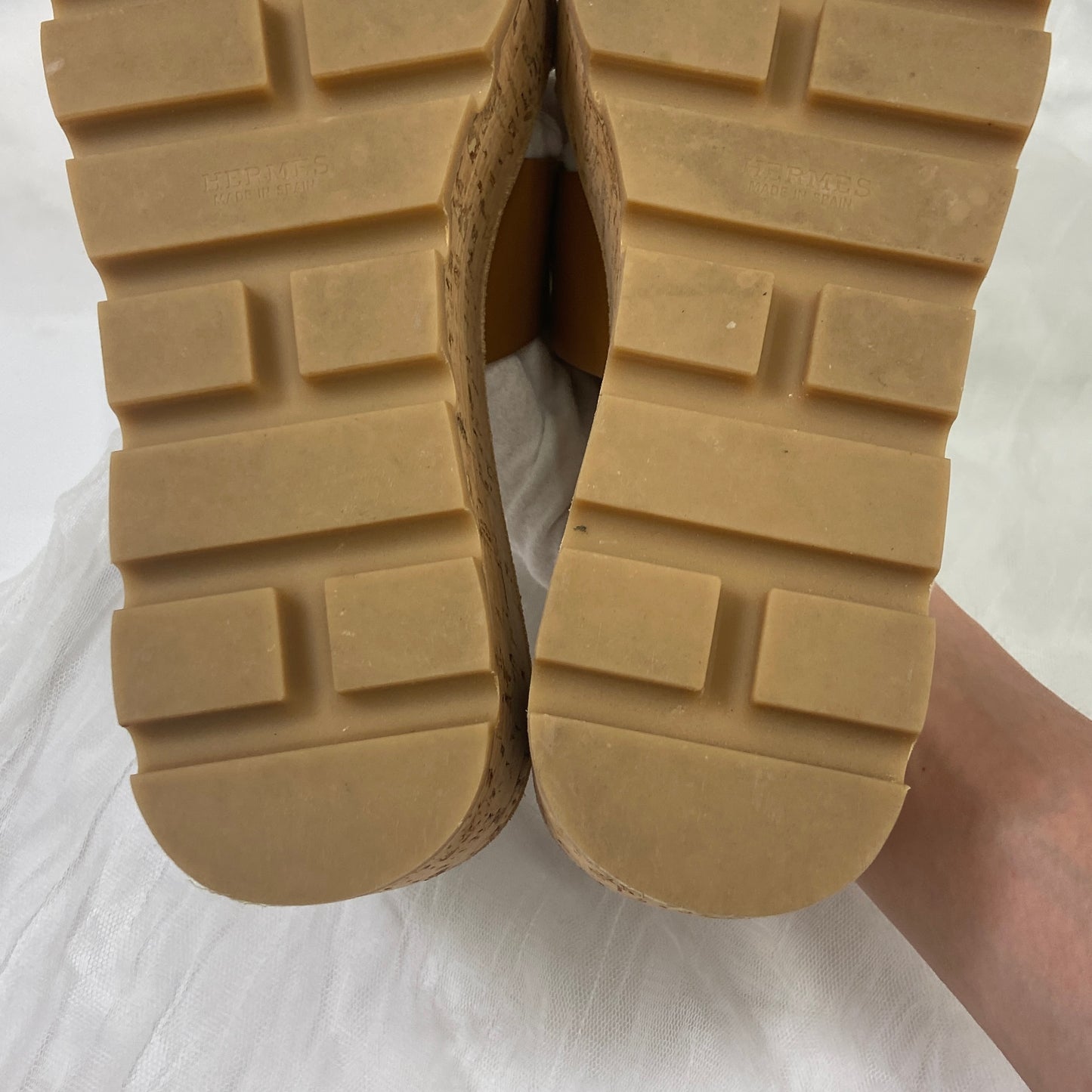 【 鑑定済み 】エルメス 《 エズ 》 36 23cm程度 ゴールド ブラウン ベージュ 厚底 サンダル コルク