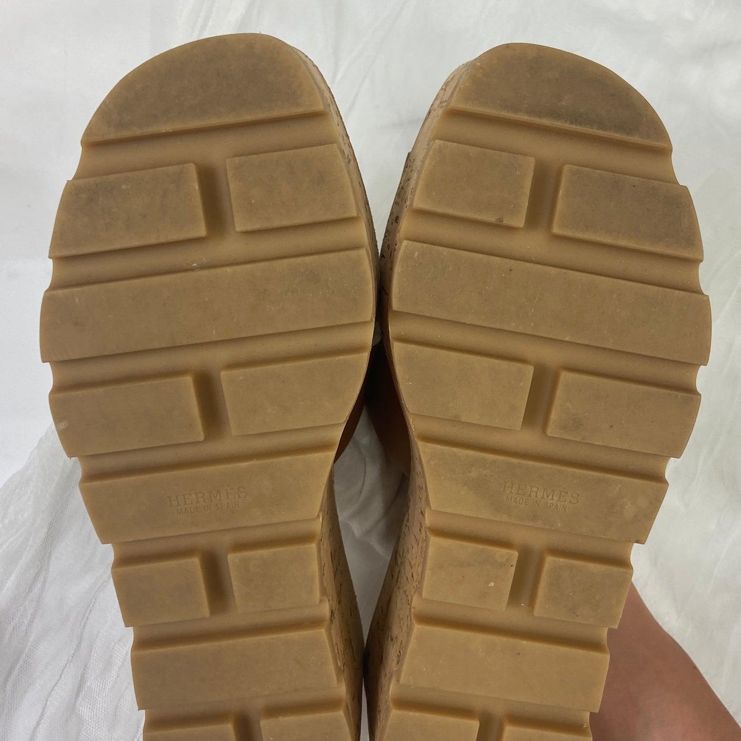 【 鑑定済み 】エルメス 《 エズ 》 36 23cm程度 ゴールド ブラウン ベージュ 厚底 サンダル コルク