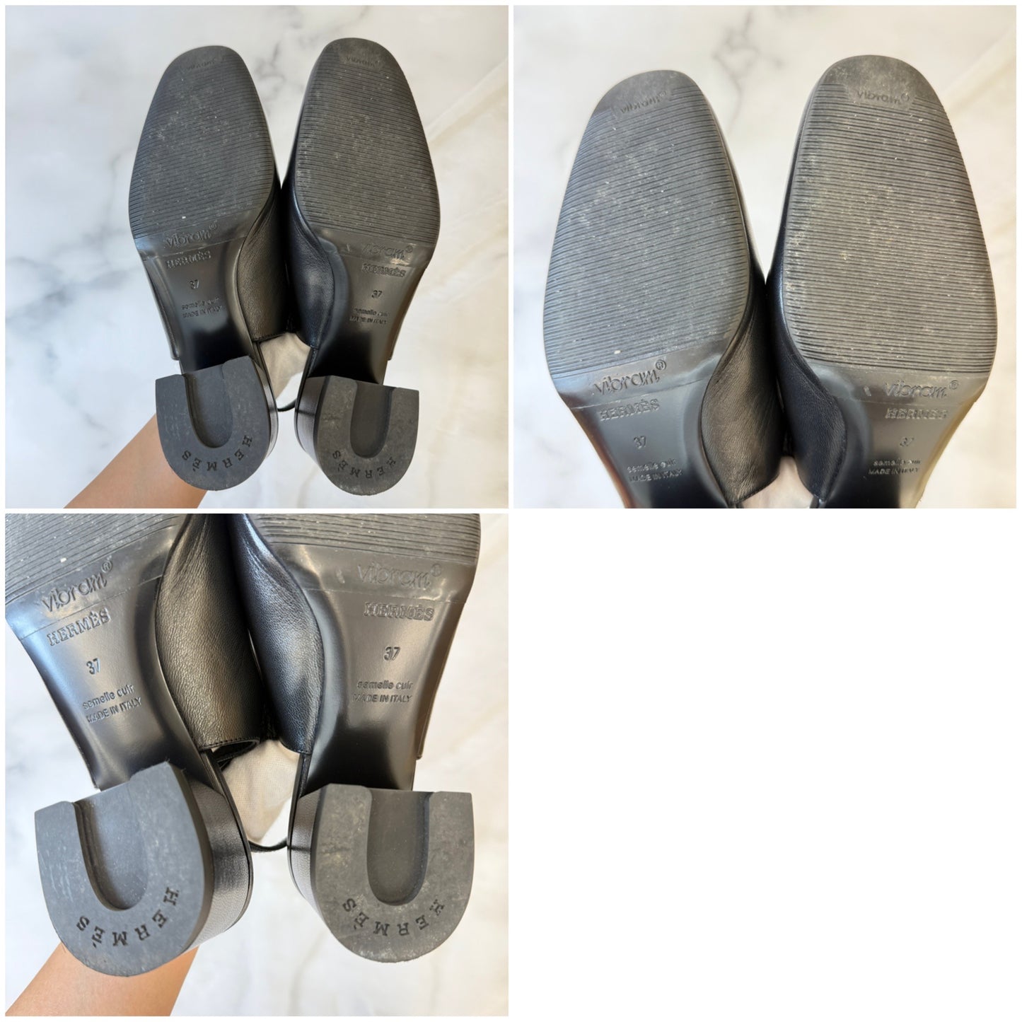 鑑定済み【 備品 】エルメス 《 ジャッキー 》 37 ( 24cm程度 ) ブラック シルバー金具 レザー シェーヴル パンプス Hロゴ アピ バックル
