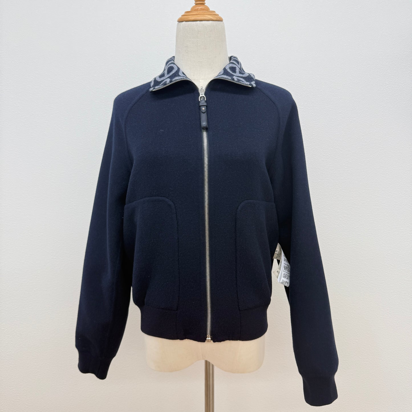 鑑定済み【 美品 】エルメス 《 シェーヌ ダンクル 》 リバーシブル ボンバージャケット 34 ( 5号程度 ) 4H0141DC ネイビー グレー シルバー金具 ウール ブルゾン ジップ 袖リブ
