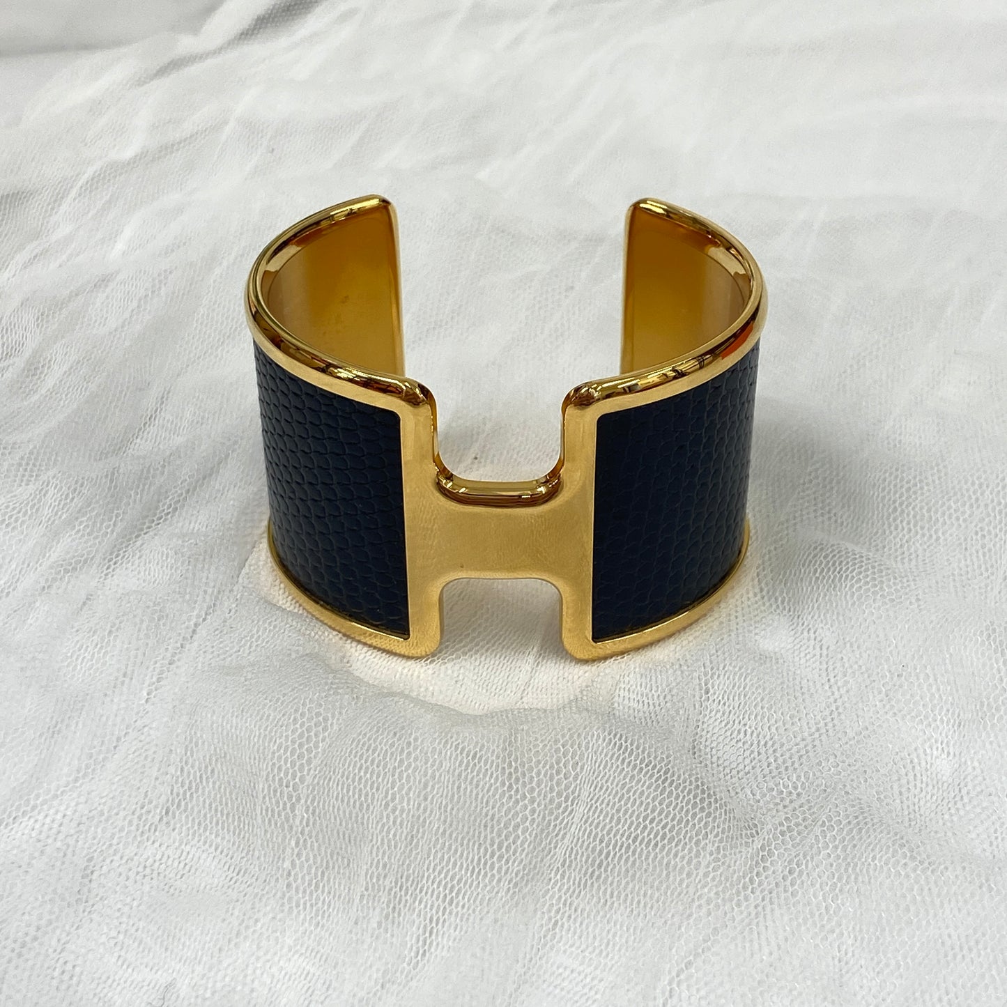 鑑定済み【 新品 】エルメス 《 オランプ 》 T2 リザード ブラック ゴールド ブレスレット