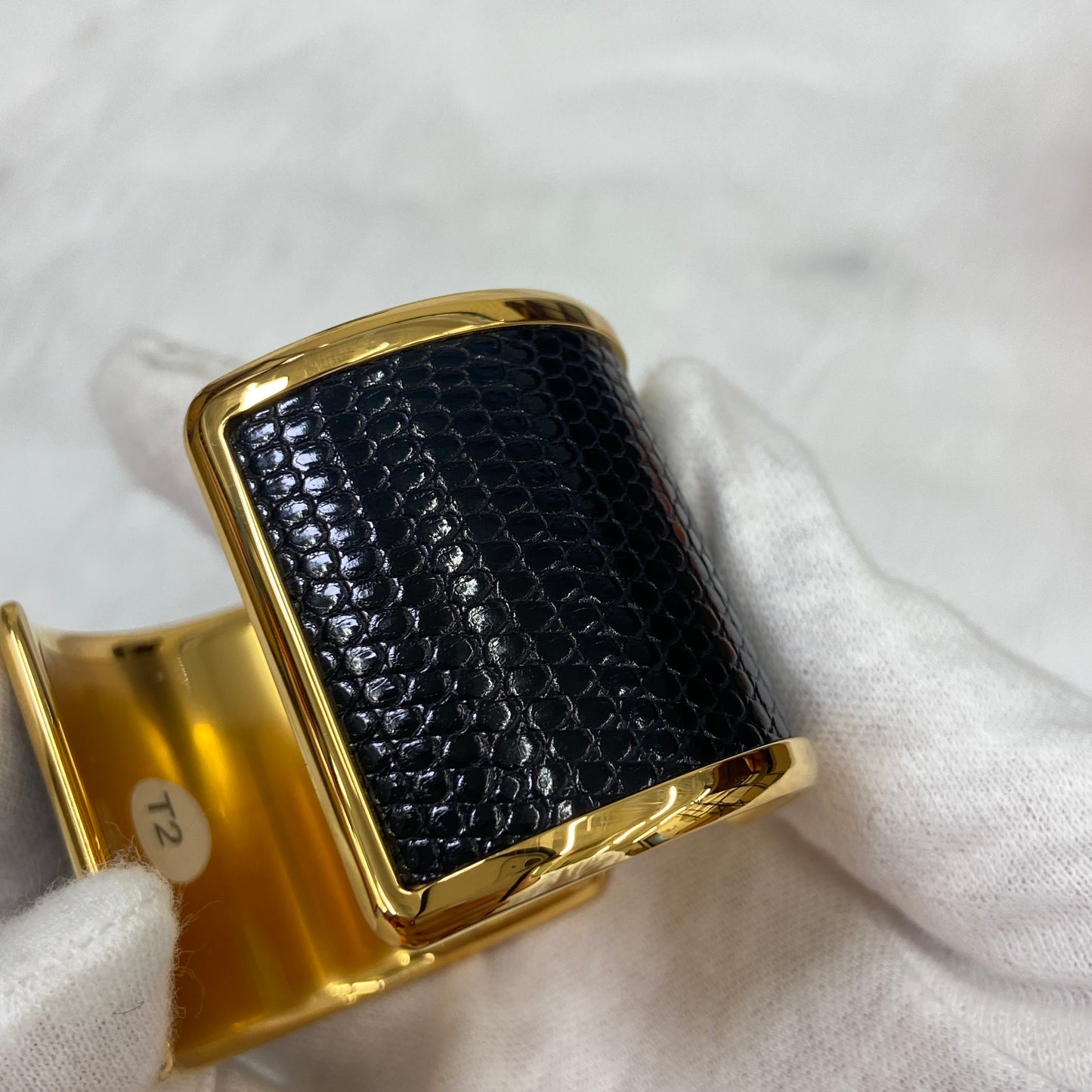 鑑定済み【 新品 】エルメス 《 オランプ 》 T2 リザード ブラック ゴールド ブレスレット