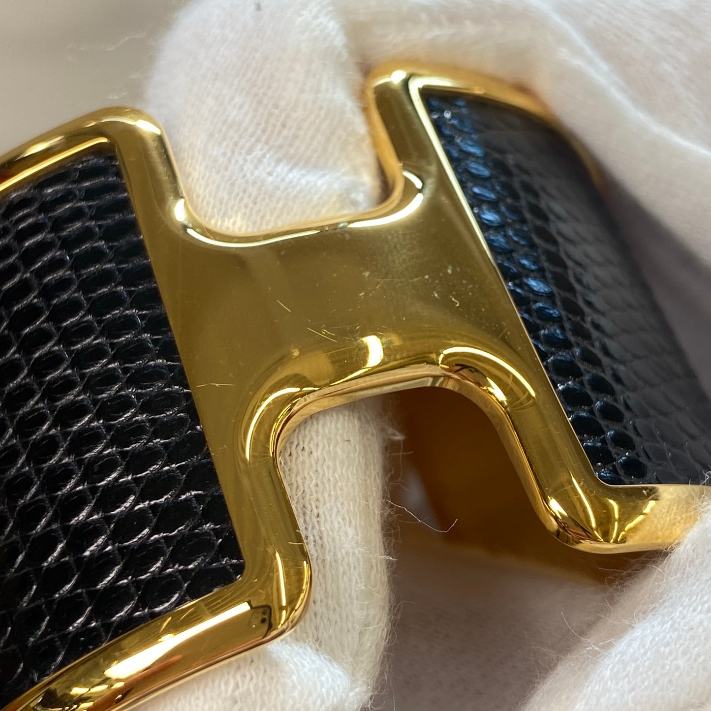 鑑定済み【 新品 】エルメス 《 オランプ 》 T2 リザード ブラック ゴールド ブレスレット