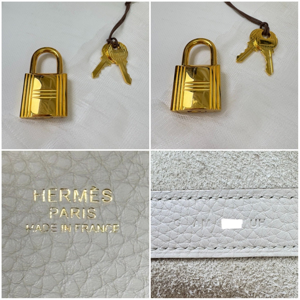 【 鑑定済み 】エルメス  ピコタンロック 26 GM トリヨンクレマンス べトン アイボリー ゴールド金具  C刻印 ハンドバッグ