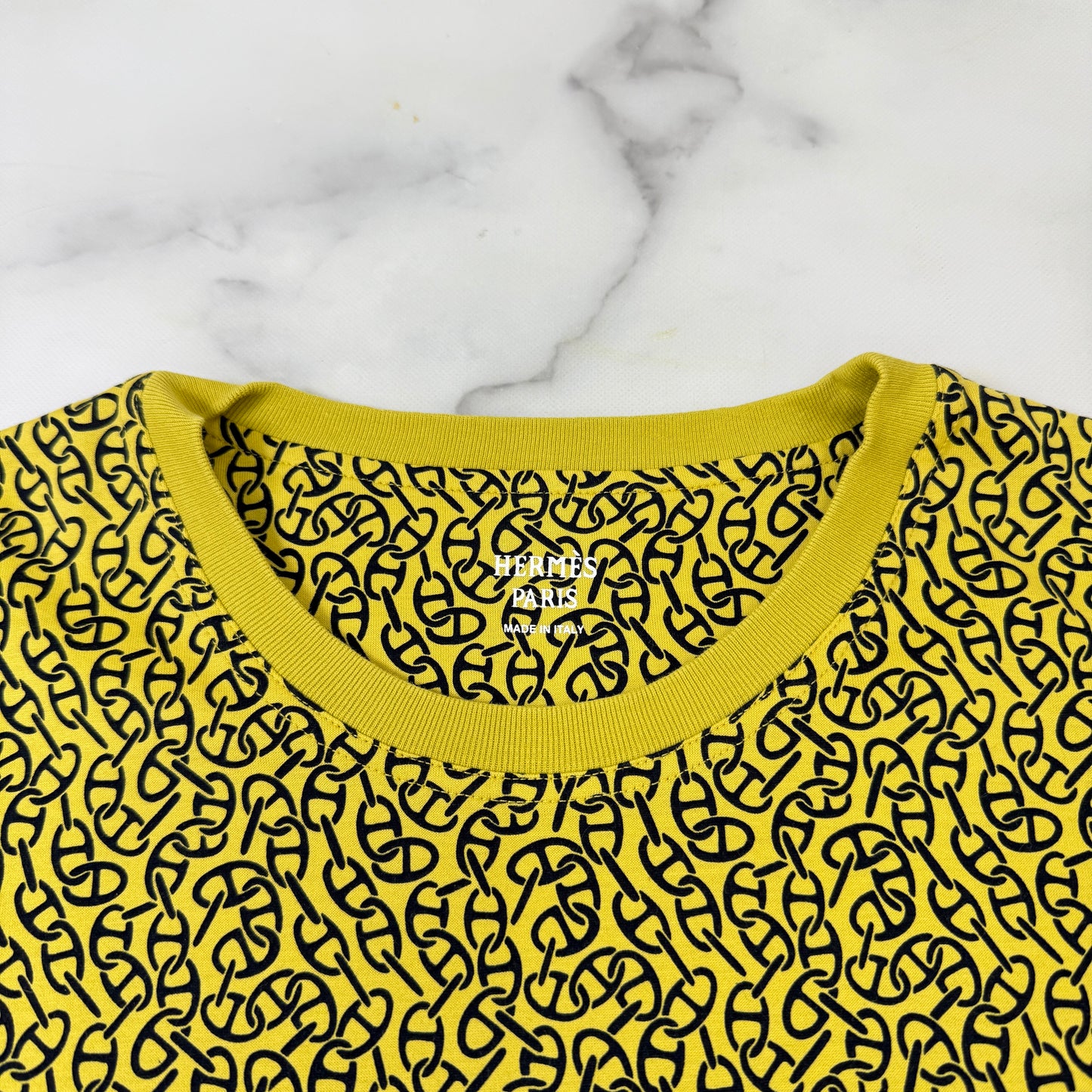鑑定済み【 美品 】エルメス 《 ナウサ シェーヌ 》 42 ( Lサイズ程度 ) イエロー コットン Tシャツ 2024 AW 秋冬 シェーヌダンクル クリーニング済み