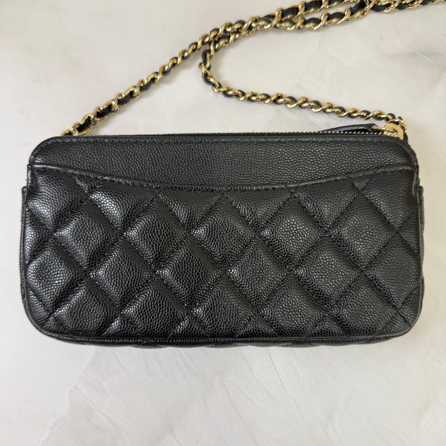 鑑定済み【 美品 】シャネル 《チェーンウォレット 》 ブラック キャビアスキン ゴールド金具 財布 ココマーク ギャランティカード