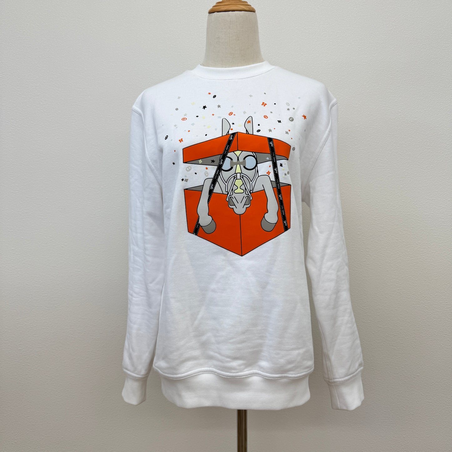 鑑定済み【 美品】エルメス  《 サプライズ ボックス 》XS ホワイト オレンジ コットン メンズ トレーナー 2024 SS 春夏