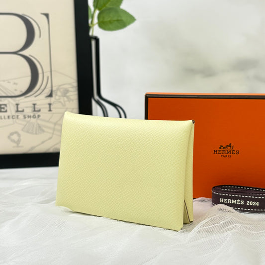 鑑定済み【 美品 】エルメス 《 カルヴィデュオ 》ジョーヌミルトン イエロー  レザー W刻印 カードケース 財布 コインケース