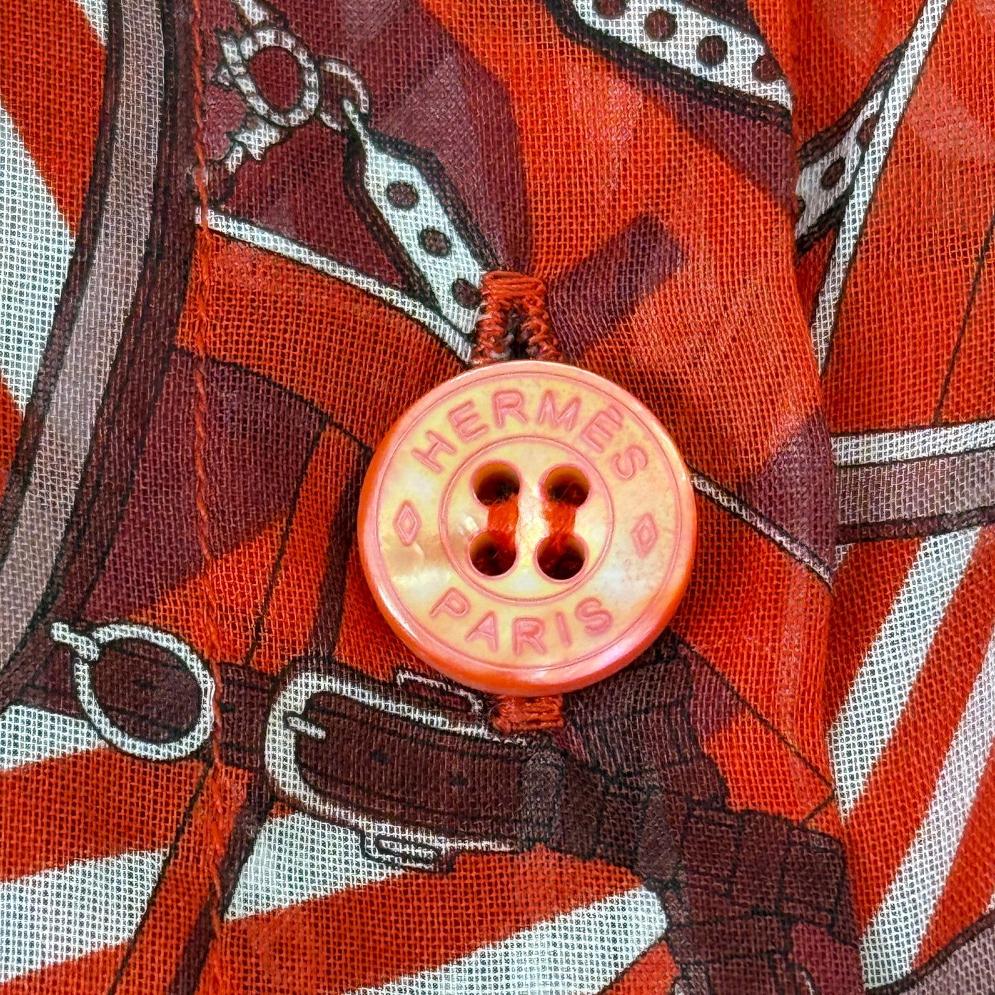 鑑定済み【 美品 】エルメス シャツ 38 ( Mサイズ程度 ) レッド コットン ビーチウェアコレクション 半袖 シャツ